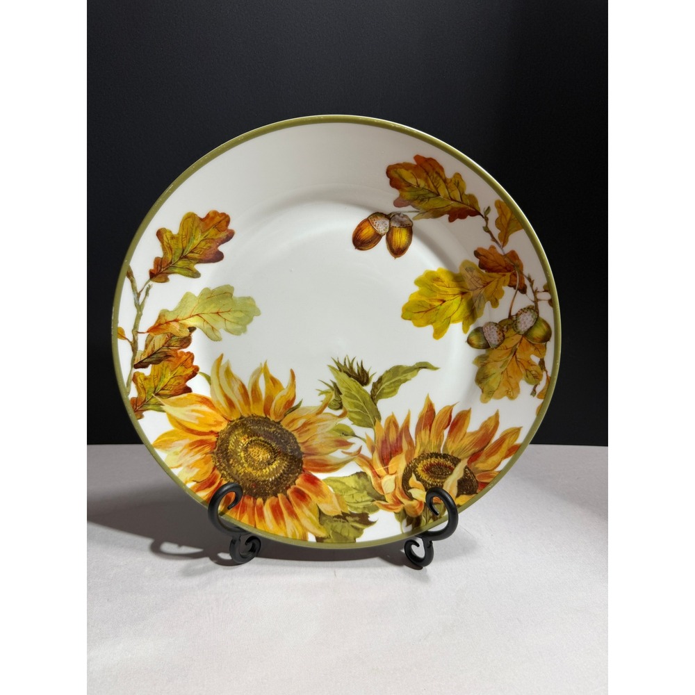 Williams-Sonoma Sunflower Oak Leaf Acorn Harvest Dinner Plate Fall Thanksgiving